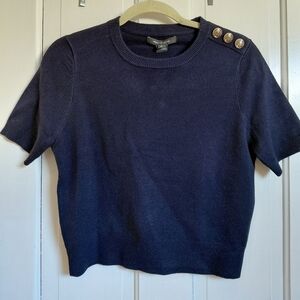 French Connection short-sleeve Navy blue  sweater, Medium Gold Button Detail
